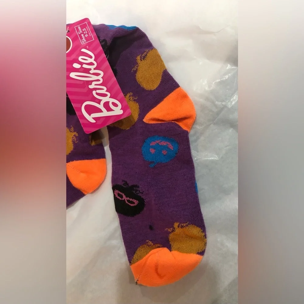 Barbie jack o lantern print  black halloween socks size 9-2.5 new‎